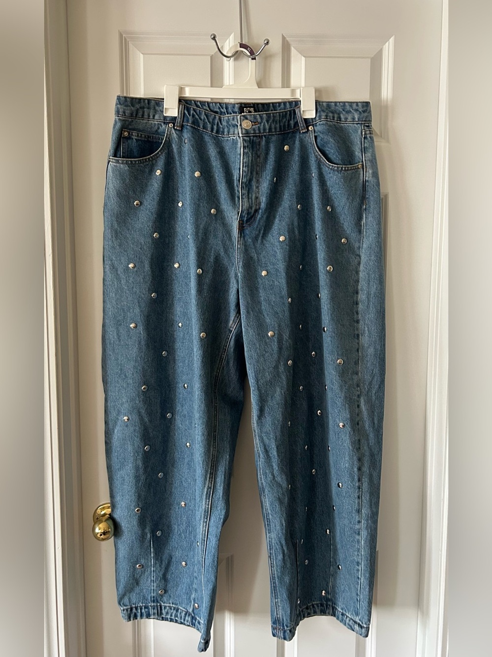 Blue Studded Boyfriend Jeans - Women's Relaxed Fit